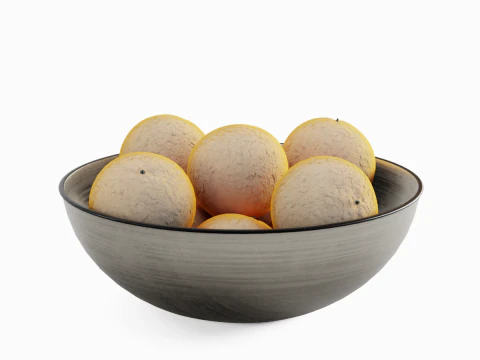 Oranges in Bowl 01 3D Model