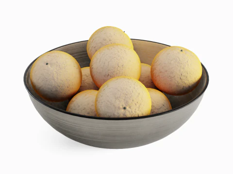 Oranges in Bowl 01 3D Model