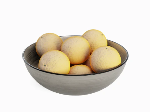 Oranges in Bowl 01 3D Model