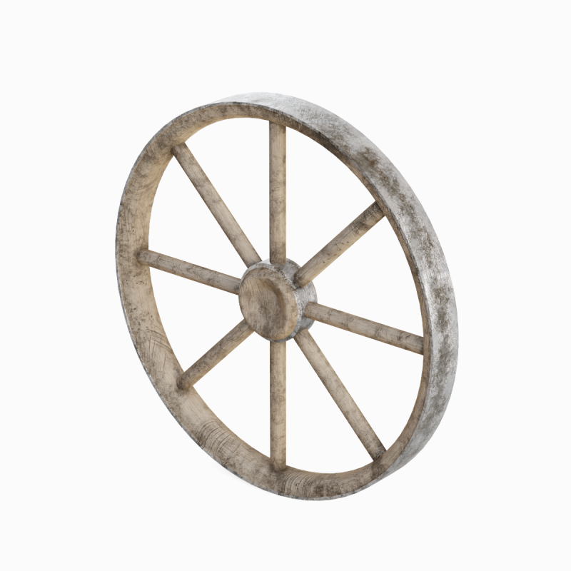 Western Wooden Wheel 01 3D Model .c4d .max .obj .3ds .fbx .stl .blend