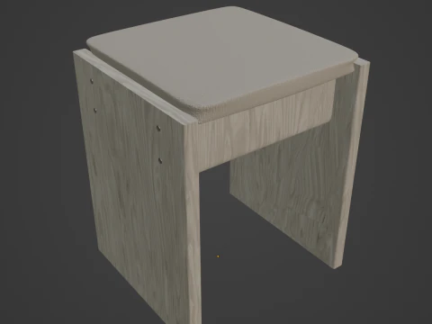 Wooden Stool 02 3D Model