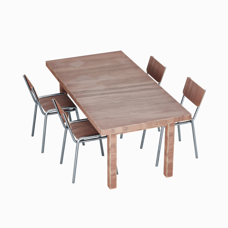 Medieval Table and Chairs 01 3D Model .c4d .max .obj .3ds .fbx .stl .blend