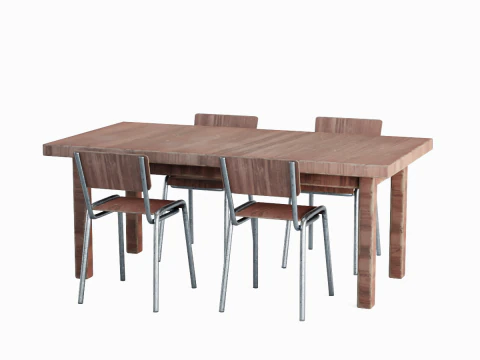 Medieval Table and Chairs 01 3D Model