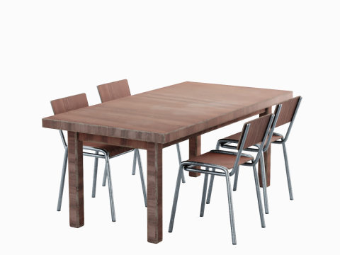 Medieval Table and Chairs 01 3D Model