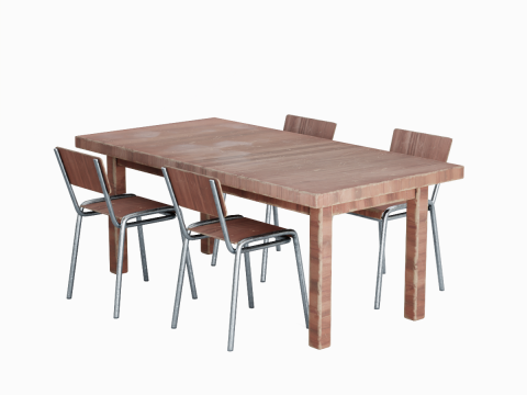 Medieval Table and Chairs 01 3D Model