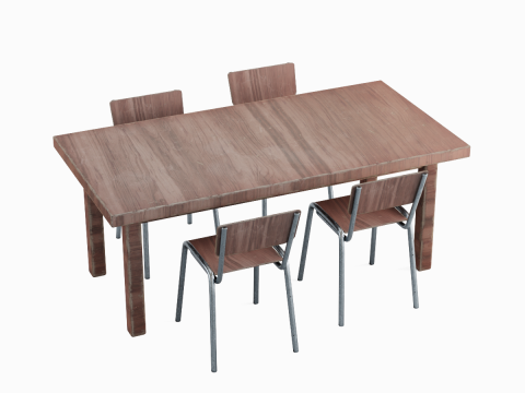 Medieval Table and Chairs 01 3D Model