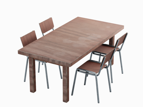 Medieval Table and Chairs 01 3D Model