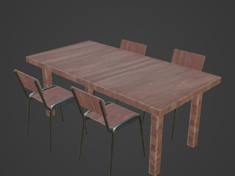 Medieval Table and Chairs 01 3D Model