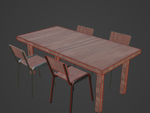 Medieval Table and Chairs 01 3D Model