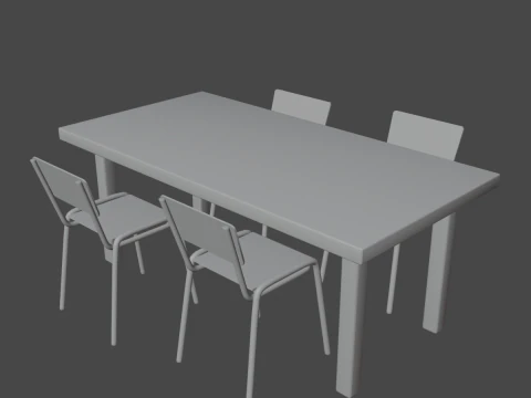 Medieval Table and Chairs 01 3D Model