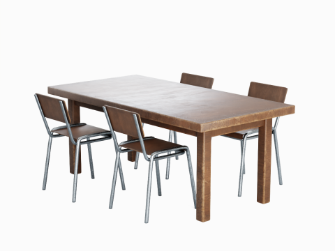 Medieval Table and Chairs 02 Modèle 3D