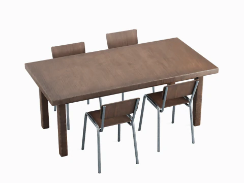 Medieval Table and Chairs 02 3D Model