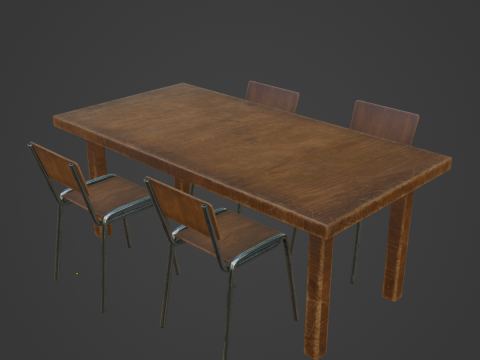 Medieval Table and Chairs 02 Modèle 3D