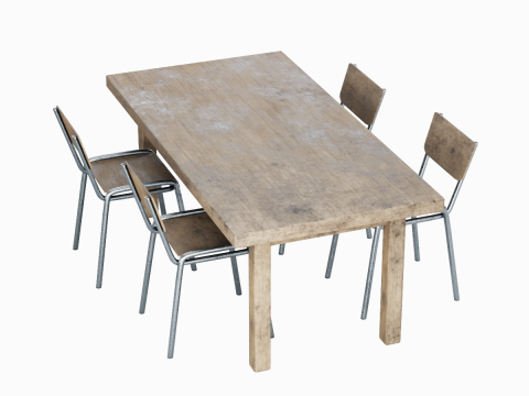 Medieval Table and Chairs 03 3D Model