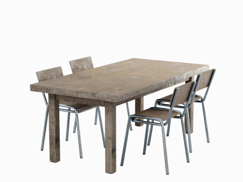 Medieval Table and Chairs 03 3D Model