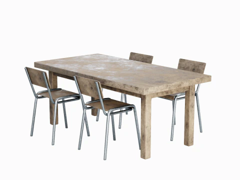 Medieval Table and Chairs 03 3D Model