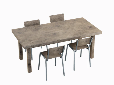 Medieval Table and Chairs 03 3D Model