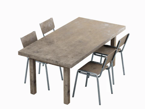 Medieval Table and Chairs 03 3D Model