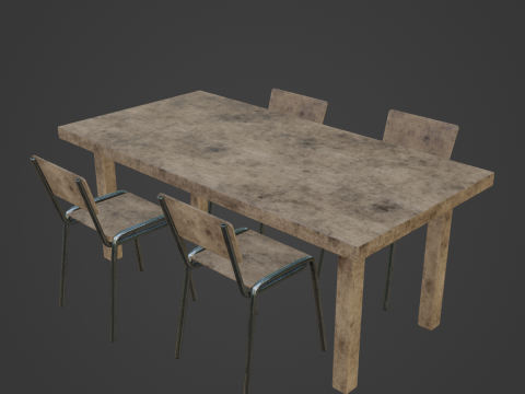 Medieval Table and Chairs 03 Modello 3D