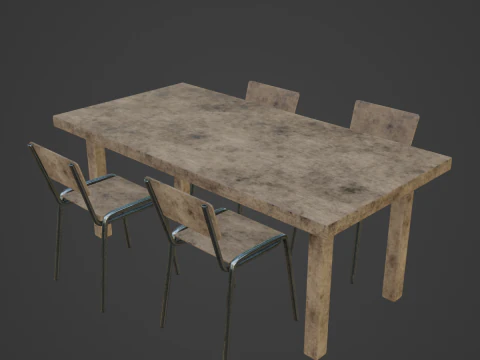Medieval Table and Chairs 03 3D Model
