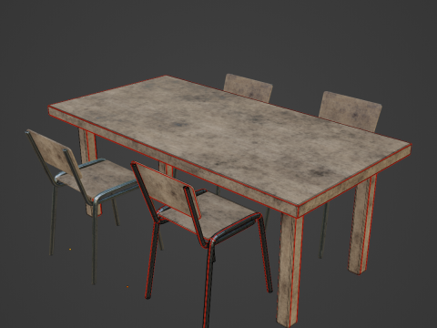 Medieval Table and Chairs 03 Modello 3D