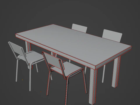 Medieval Table and Chairs 03 3D Model