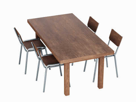 Medieval Table and Chairs 04 Model 3D