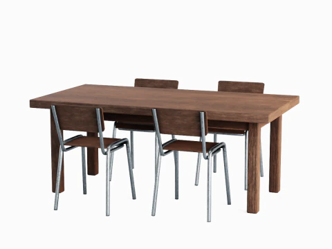 Medieval Table and Chairs 04 3D Model