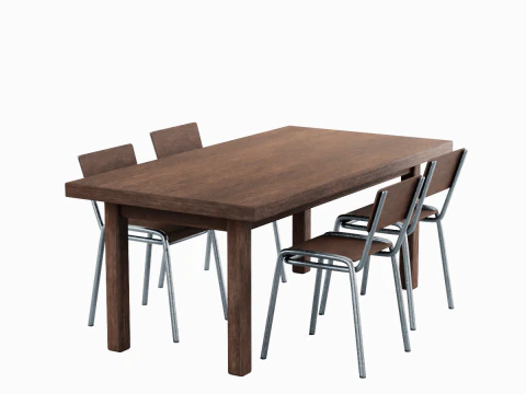 Medieval Table and Chairs 04 3D Model