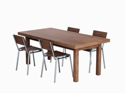 Medieval Table and Chairs 04 3D Model