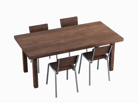 Medieval Table and Chairs 04 3D Model