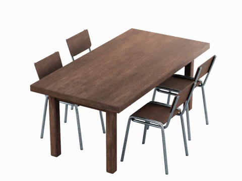 Medieval Table and Chairs 04 3D Model