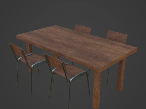 Medieval Table and Chairs 04 3D Model