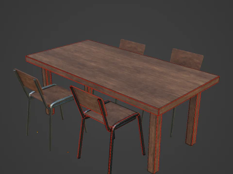 Medieval Table and Chairs 04 3D Model