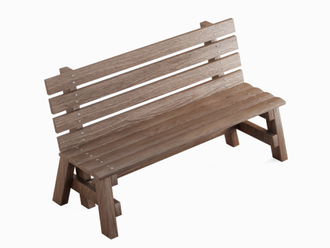Wooden Outdoor Bench 01 3D Модель