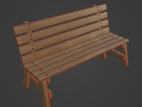 Wooden Outdoor Bench 01 3D Модель