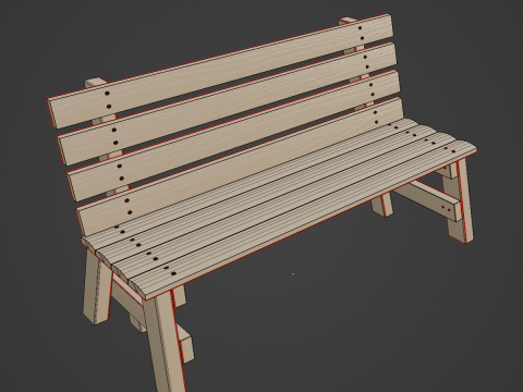 Wooden Outdoor Bench 03 3D Model