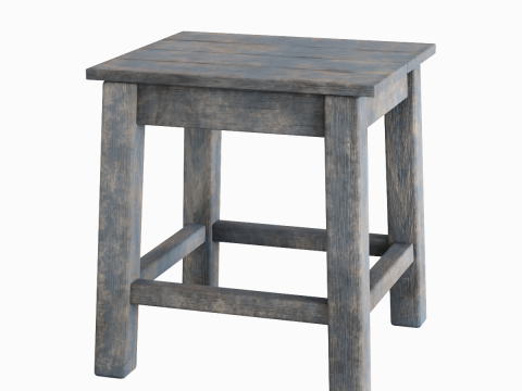 Old Wooden Tabouret 01 3D Model