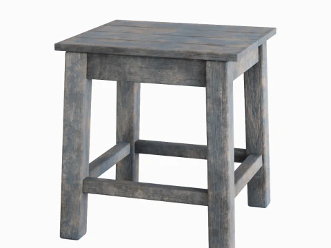 Old Wooden Tabouret 01 3D Model
