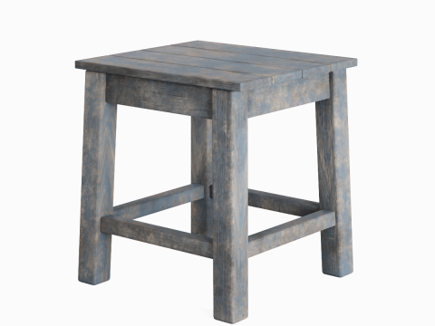 Old Wooden Tabouret 01 3D Model