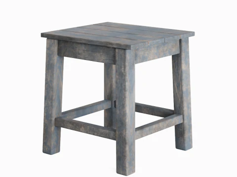 Old Wooden Tabouret 01 3D Model