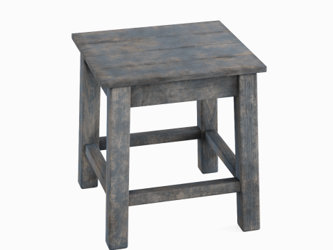 Old Wooden Tabouret 01 3D Model