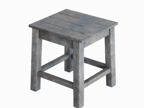 Old Wooden Tabouret 01 3D Model