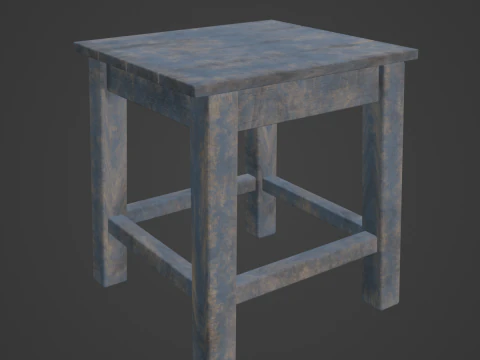 Old Wooden Tabouret 01 3D Model