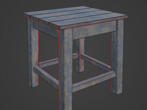 Old Wooden Tabouret 01 3D Model