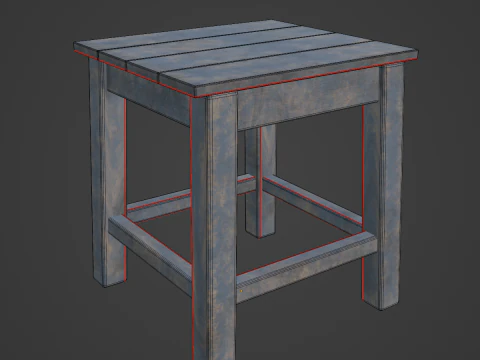 Old Wooden Tabouret 01 3D Model