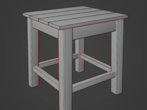 Old Wooden Tabouret 01 3D Model