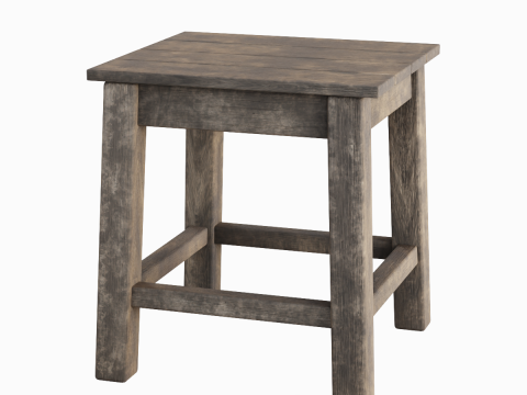 Old Wooden Tabouret 03 3D Model