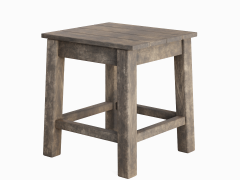 Old Wooden Tabouret 03 3D Model