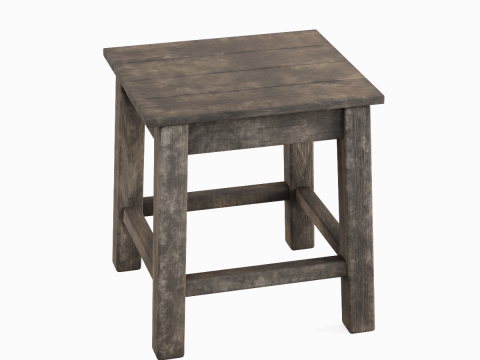 Old Wooden Tabouret 03 3D Model